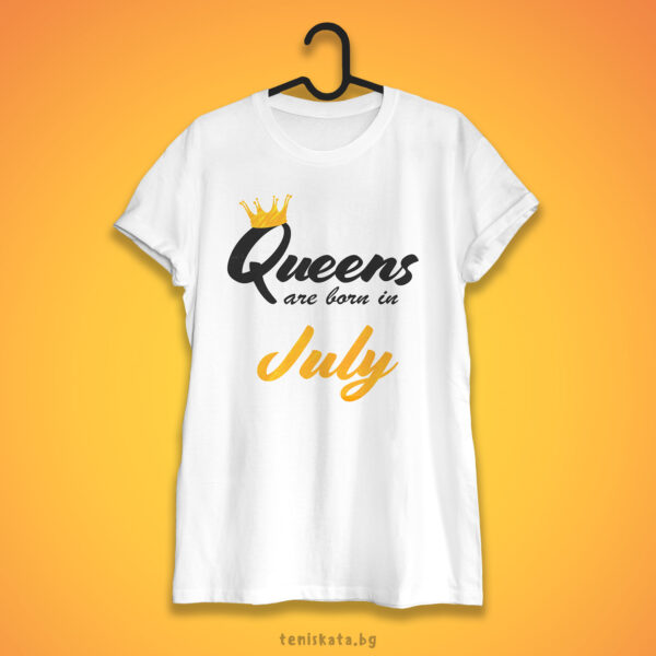 Тениска с щампа за рожден ден - Кралиците са родени през Юли Тениска с Queens are born in July в жълто, унисекс кройка