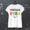 Тениска за рожден ден с Vintage 1984 и звезди, бял органичен памук