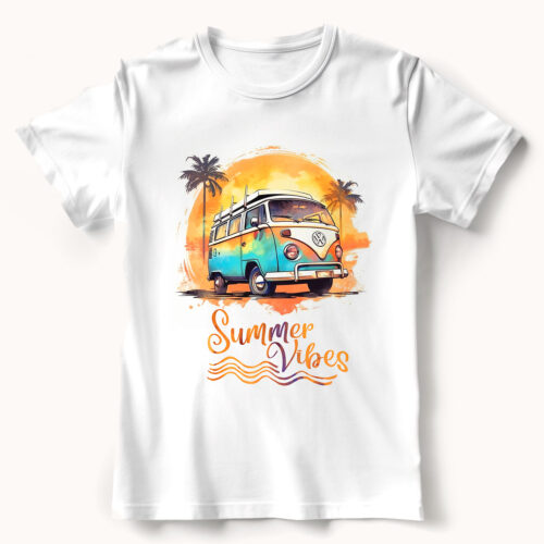 Тениска с кемпер бус и надпис Summer Vibes
