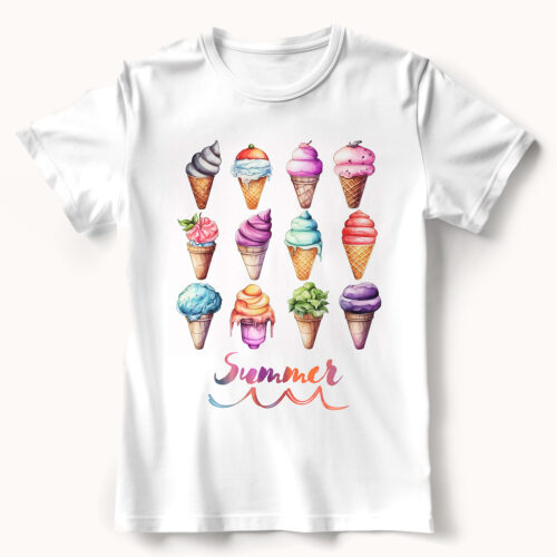 Тениска с фунийки сладолед и надпис Summer