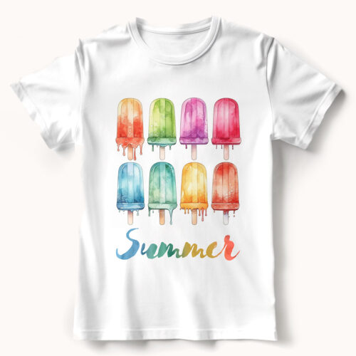 Тениска със сладоледи на клечка и надпис Summer