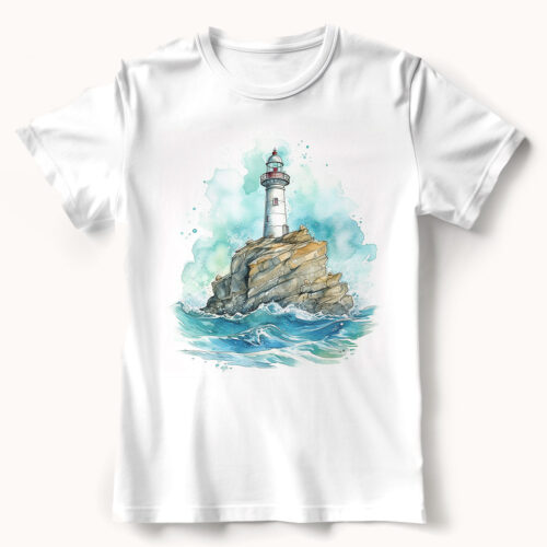 Лятна тениска с морски фар Тениска с морски фар на скала