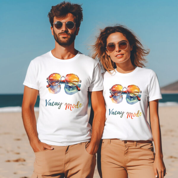 Тениска със слънчеви очила и надпис Vacay Mode, унисекс кройка