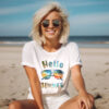Слънчеви очила здравей лято Тениска със слънчеви очила и надпис Hello Summer, детайл от щампата