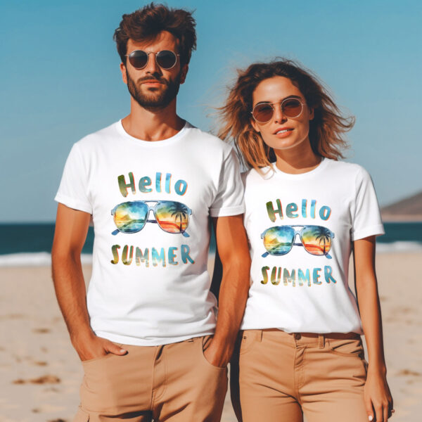 Слънчеви очила здравей лято Тениска със слънчеви очила и надпис Hello Summer, унисекс кройка