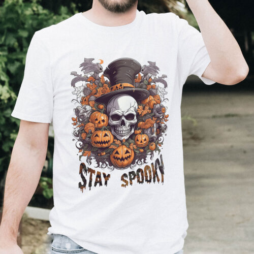 Тениска за Хелоуин с череп и надпис Stay Spooky