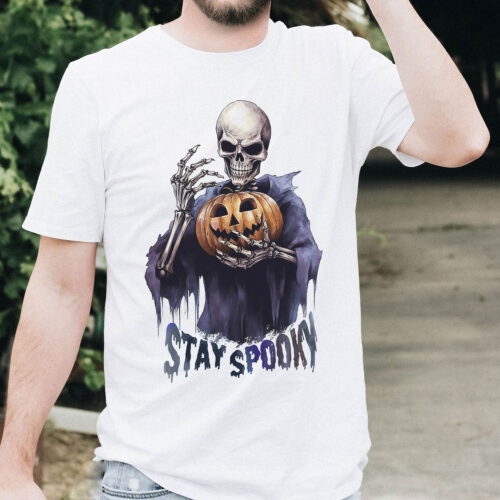 Тениска за Хелоуин със скелет и надпис Stay Spooky