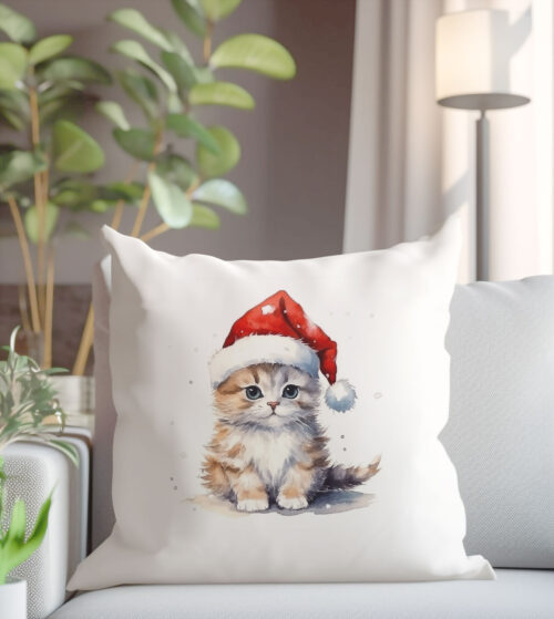 Щампа: Коледа с котенце с червена шапка