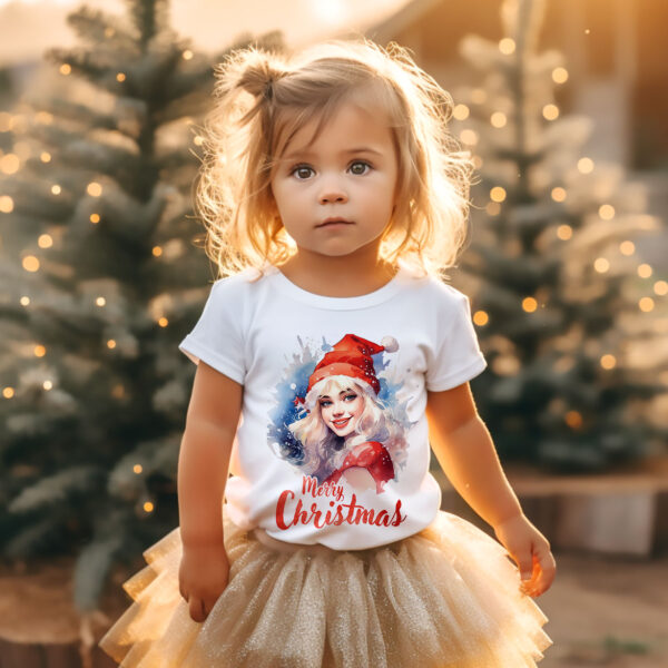 Детска тениска за Коледа с Коледно момиче Щампа: Коледа с момиче с червена шапка