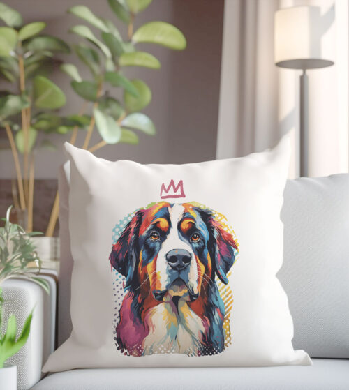 Bernese Mountain Dog WB0391 17 Възглавница с бернско планинско куче с корона, поп арт