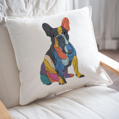 Black French Bulldog WB0434 23 Възглавница с черен френски булдог, витражен дизайн