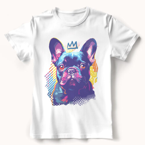 Black_French_Bulldog WB0349 22 Тениска с черен френски булдог с корона, поп арт