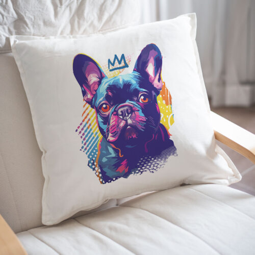 Black_French_Bulldog WB0349 23 Възглавница с черен френски булдог с корона, поп арт