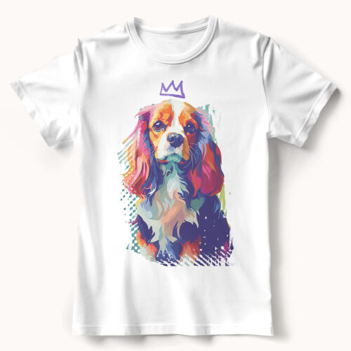 Cavalier_King_Charles WB0361 22 Тениска с кавалер кинг чарлз шпаньол с корона, поп арт
