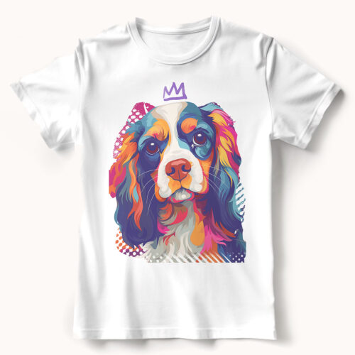 Cavalier_King_Charles WB0362 22 Тениска с кавалер кинг чарлз шпаньол с корона, поп арт