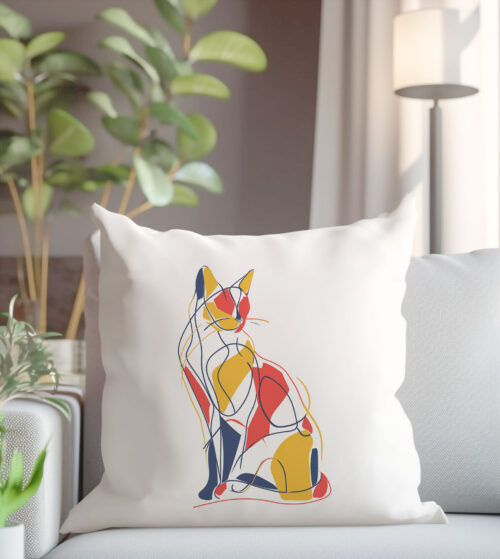 Възглавница с котка, геометричен line art, калъфка 50х50 см