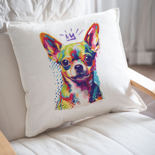 Chihuahua WB0359 23 Възглавница с чихуахуа с корона, поп арт