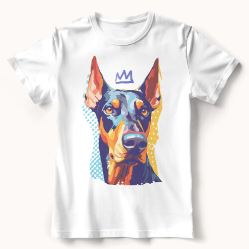 Doberman WB0365 22 Тениска с доберман с корона, поп арт
