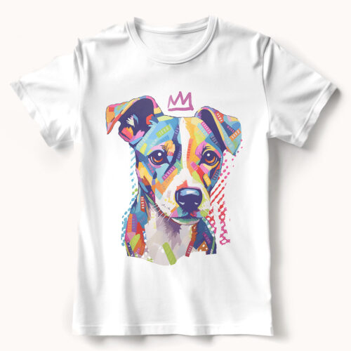 Jack Russell WB0370 22 Тениска с джак ръсел с корона, поп арт