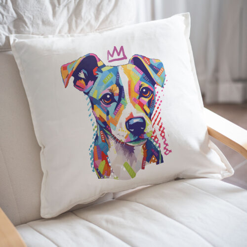 Jack Russell WB0370 23 Възглавница с джак ръсел с корона, поп арт
