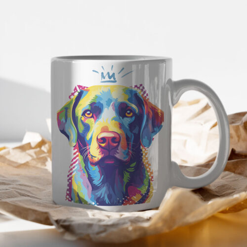 Labrador_Retriever 2 WB0371 13 Чаша с лабрадор с корона, поп арт в синьо