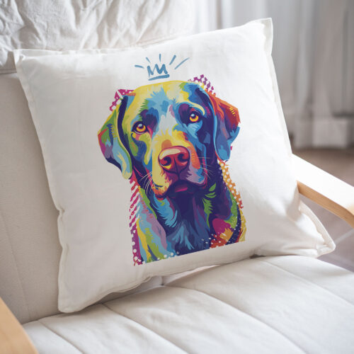 Labrador_Retriever 2 WB0371 23 Възглавница с лабрадор с корона, поп арт в синьо