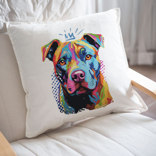 Pit bull WB0384 23 Възглавница с питбул с корона, поп арт в синьо