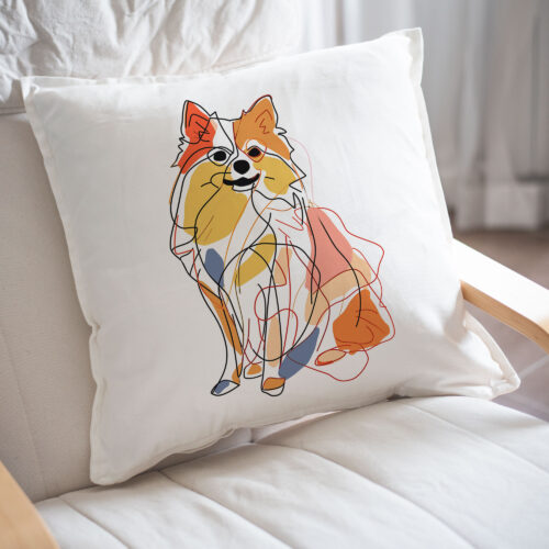 Pomeranian WB0415 23 Възглавница с померан, line art с цветни блокове