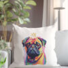 Pug WB0395 17 Възглавница с мопс с корона, поп арт в неонови цветове, калъфка 50х50 см