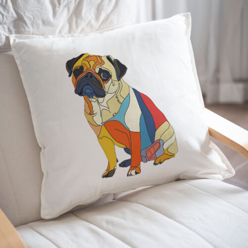 Pug WB0414 23 Възглавница с мопс, витражен геометричен дизайн