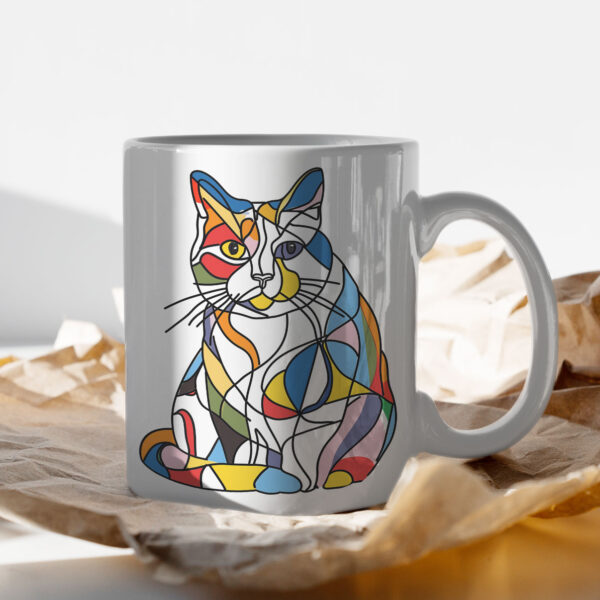 Чаша с котка, витражен геометричен дизайн