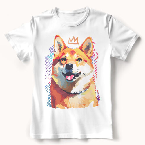 Red Shiba Inu WB0393 22 Тениска с шиба ину с корона, поп арт