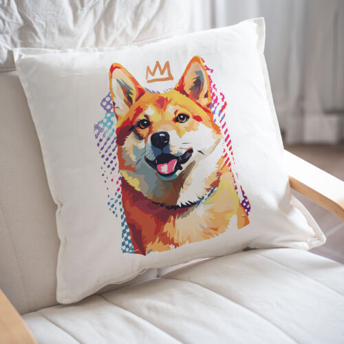 Red Shiba Inu WB0393 23 Възглавница с шиба ину с корона, поп арт