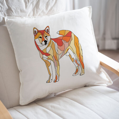 Red Shiba Inu WB0411 23 Възглавница с шиба ину, line art с цветни блокове