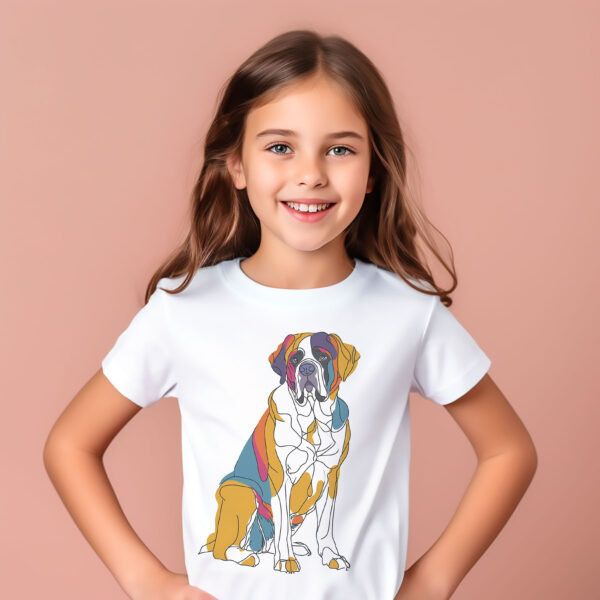 Saint Bernard WB0408 11 Тениска със санбернар, line art с цветни блокове, детайл от щампата