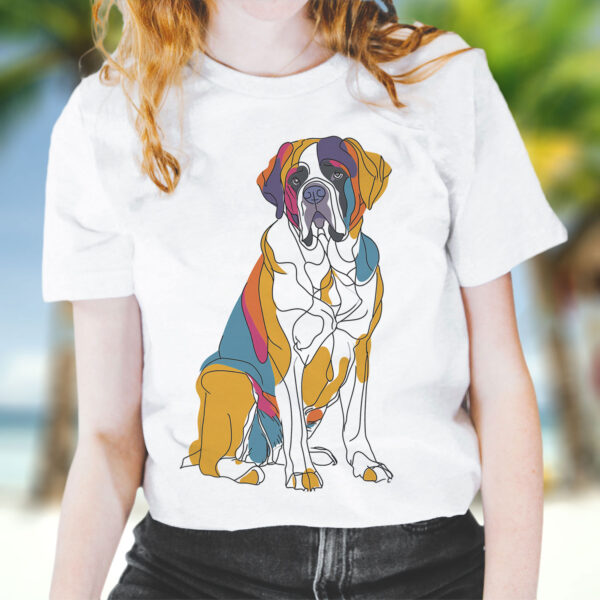 Saint Bernard WB0408 19 Тениска със санбернар, line art с цветни блокове, бял органичен памук