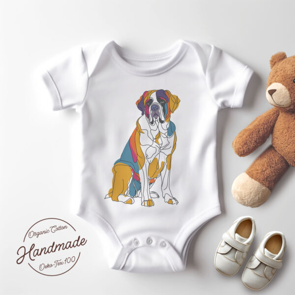 Saint Bernard WB0408 2 Санбернар, line art с цветни блокове върху бял памук