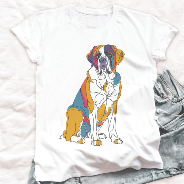 Saint Bernard WB0408 21 Тениска със санбернар, line art с цветни блокове, унисекс кройка