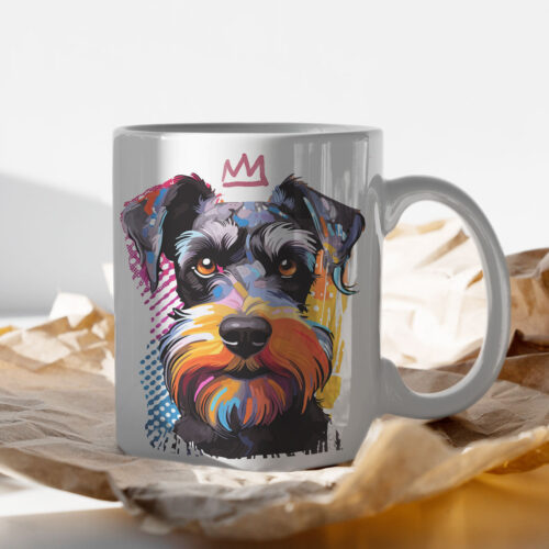 Schnauzer WB0388 13 Чаша с шнауцер с корона, поп арт в топли тонове