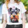 Schnauzer WB0388 19 Тениска с шнауцер с корона, поп арт в топли тонове, детайл от щампата