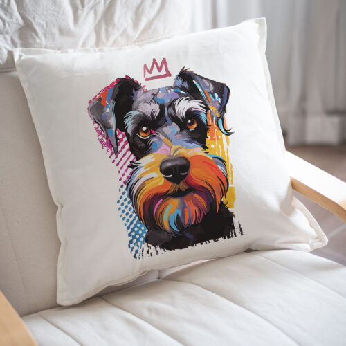 Schnauzer WB0388 23 Възглавница с шнауцер с корона, поп арт в топли тонове