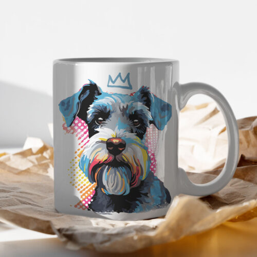 Schnauzer WB0389 13 Чаша с шнауцер с корона, поп арт в синьо