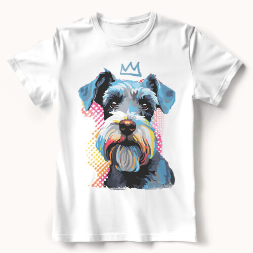 Schnauzer WB0389 22 Тениска с шнауцер с корона, поп арт в синьо