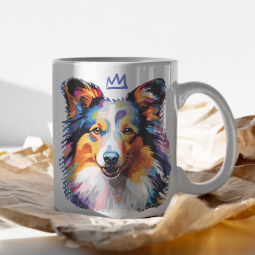 Sheltie koli WB0387 13 Чаша с шелти с корона, поп арт