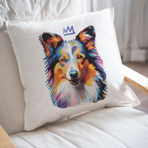Sheltie koli WB0387 23 Възглавница с шелти с корона, поп арт