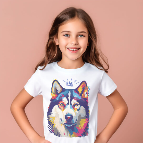 Siberian Husky WB0385 11 Тениска със сибирско хъски с корона, поп арт, детайл от щампата