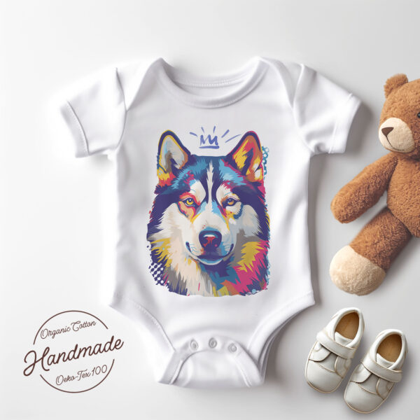 Siberian Husky WB0385 2 Сибирско хъски с корона, поп арт върху бял памук