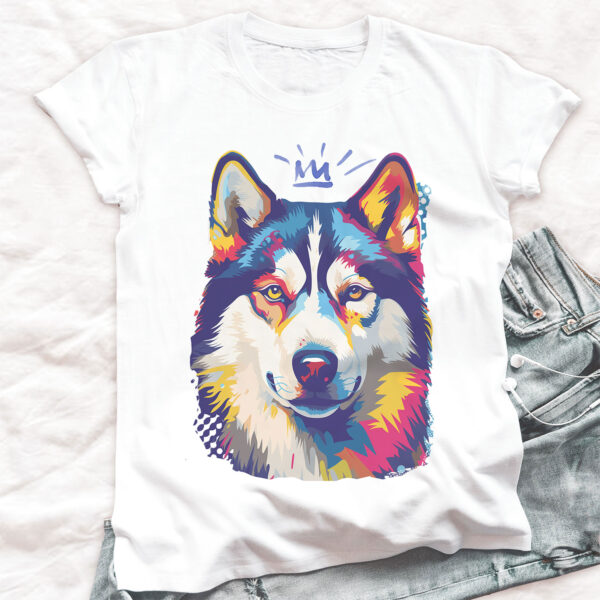 Siberian Husky WB0385 21 Тениска със сибирско хъски с корона, поп арт, унисекс кройка
