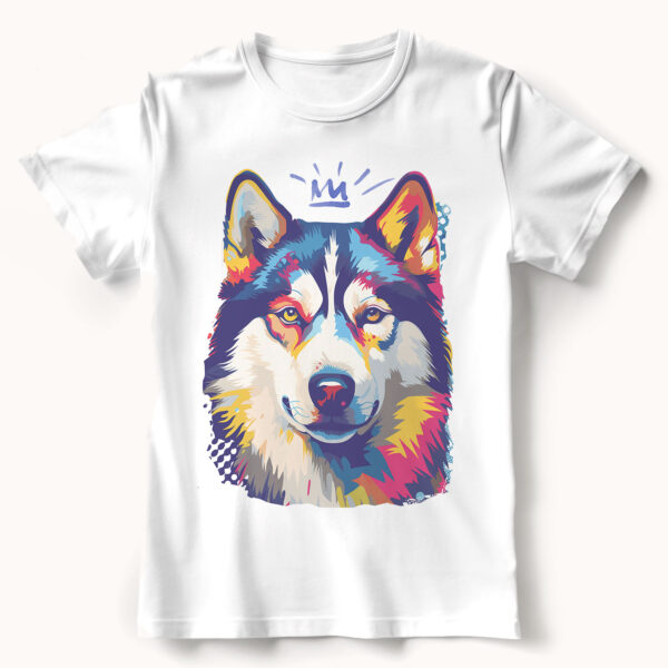 Siberian Husky WB0385 22 Тениска със сибирско хъски с корона, поп арт