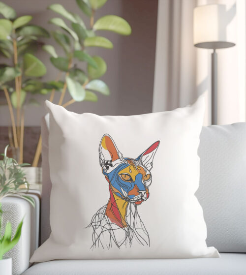 Възглавница с котка сфинкс, геометричен line art, калъфка 50х50 см